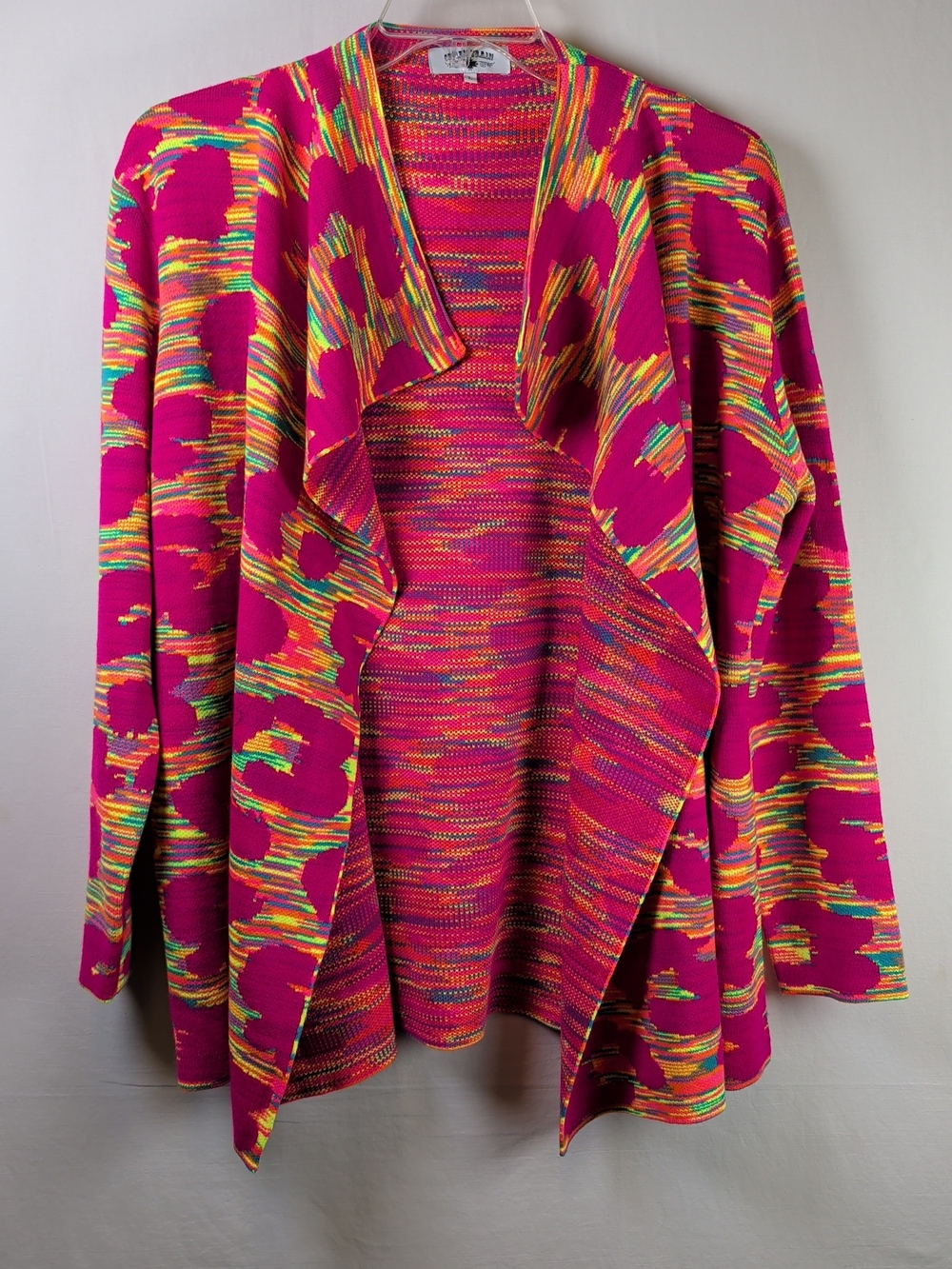 Crazy Train Open Cardigan Sweater - Size L - Neon Animal Print Variegated Y2K